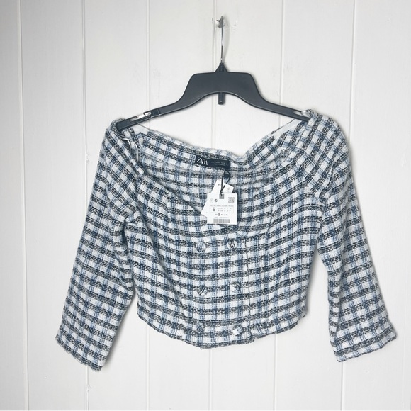 Zara Textured Plaid Crop Top NWT - Picture 6 of 14